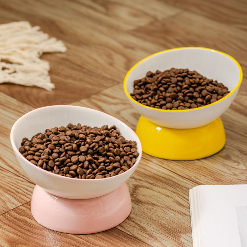 Angled, Elevated Ceramic Pet Bowl (Cat/Dog)