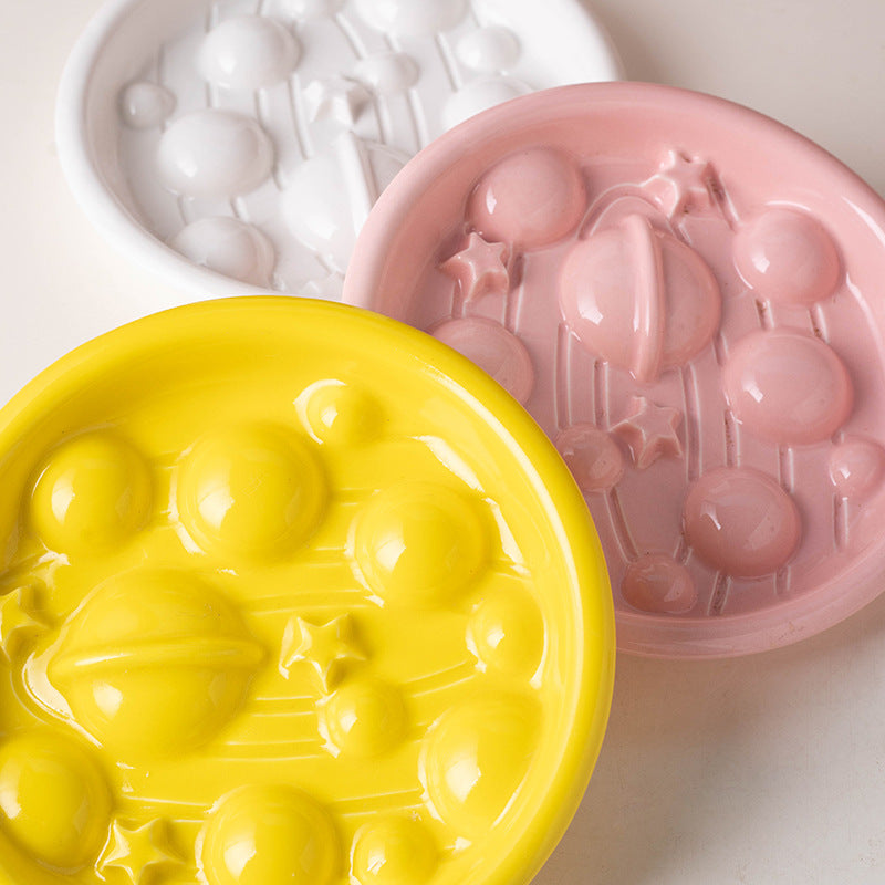 Ceramic Slow Feeder Pet Bowl with Stand Set