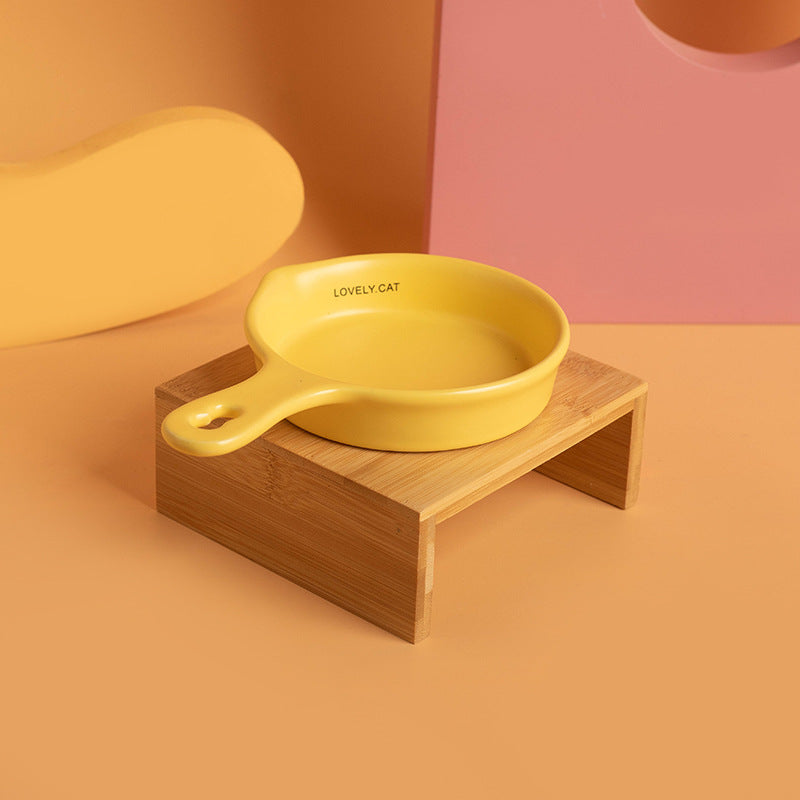 Ceramic Pet Feeding Bowl with Wooden Stand (For Cats & Dogs)