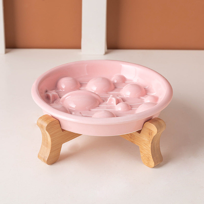 Ceramic Slow Feeder Pet Bowl with Stand Set