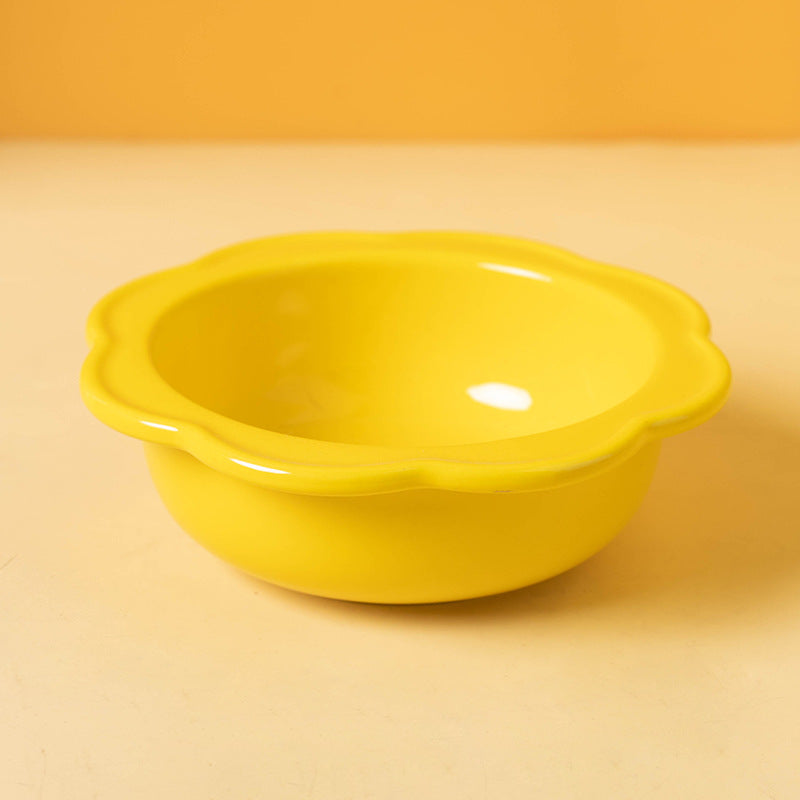 Cute Flower-Shaped Ceramic Elevated Bowl (Neck-Friendly Design)