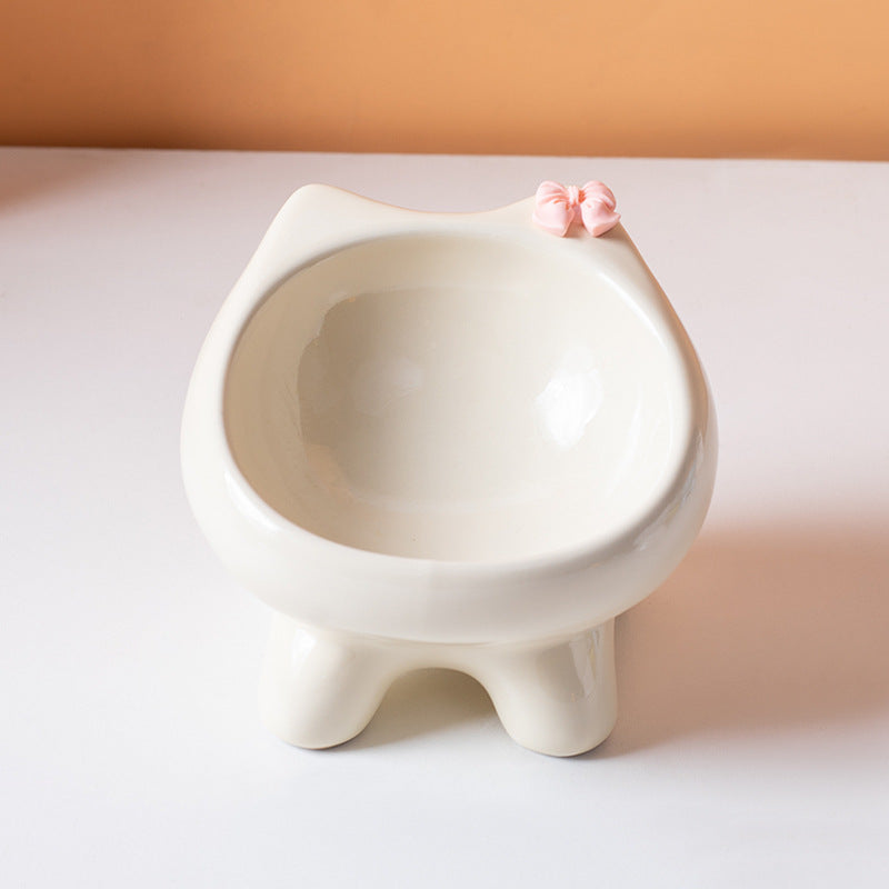 Ceramic Elevated Cat-Shaped Feeding Bowl for Pets