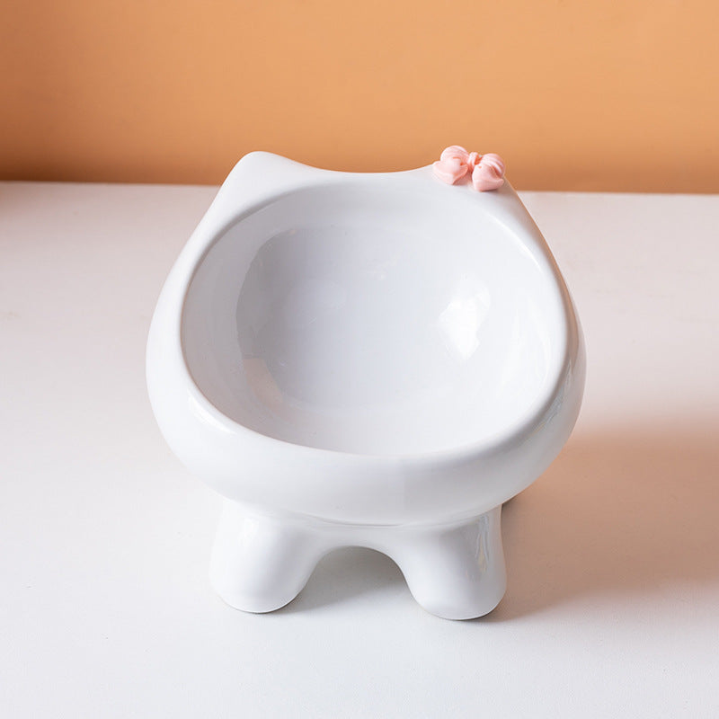 Ceramic Elevated Cat-Shaped Feeding Bowl for Pets