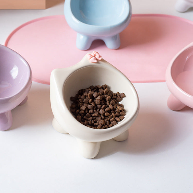 Ceramic Elevated Cat-Shaped Feeding Bowl for Pets