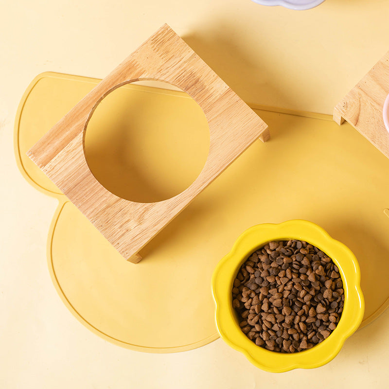 Cute Flower-Shaped Ceramic Elevated Bowl (Neck-Friendly Design)