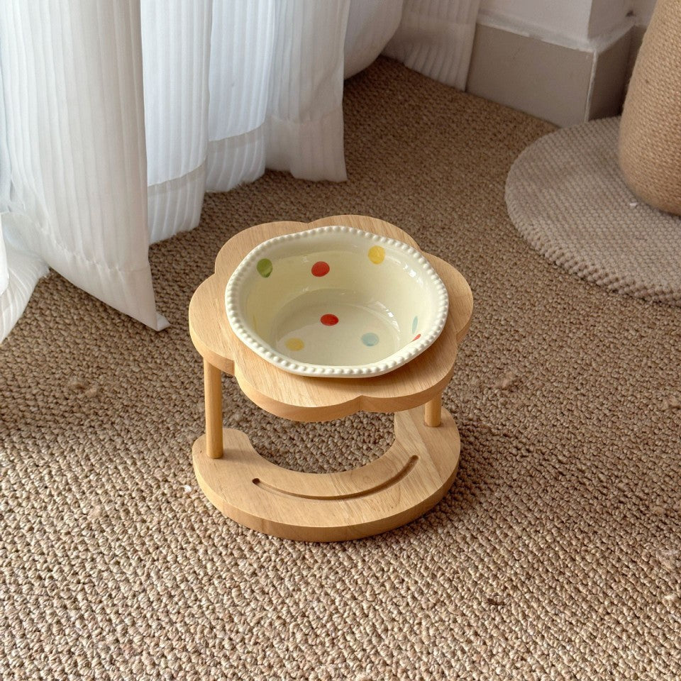Slanted Wooden Elevated Cat Feeding Stand