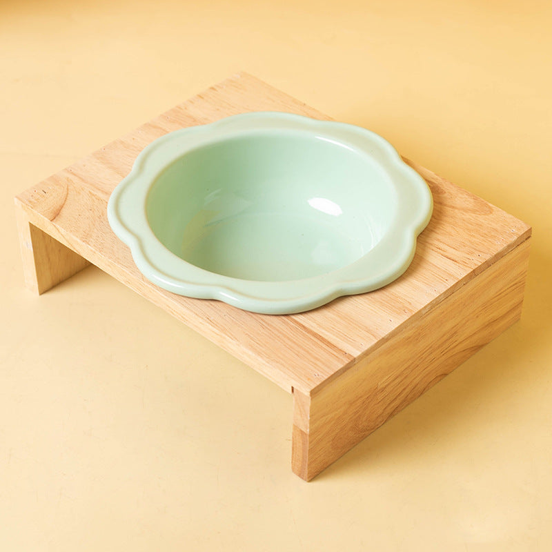 Cute Flower-Shaped Ceramic Elevated Bowl (Neck-Friendly Design)