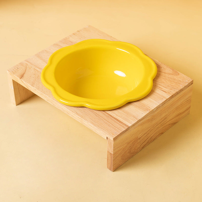 Cute Flower-Shaped Ceramic Elevated Bowl (Neck-Friendly Design)