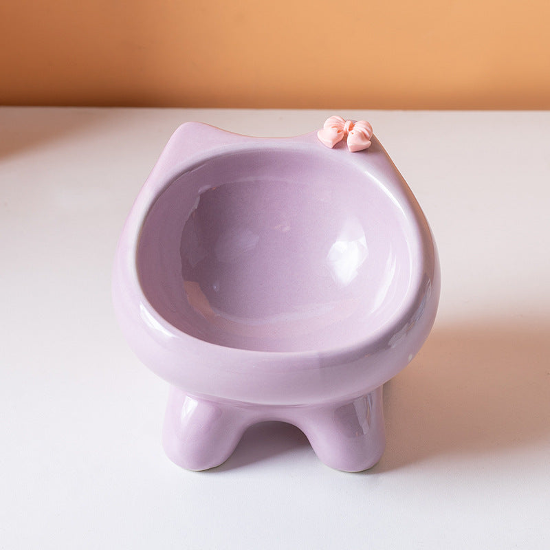 Ceramic Elevated Cat-Shaped Feeding Bowl for Pets