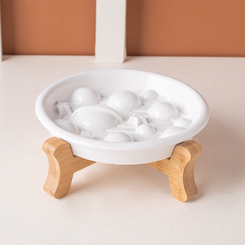 Ceramic Slow Feeder Pet Bowl with Stand Set