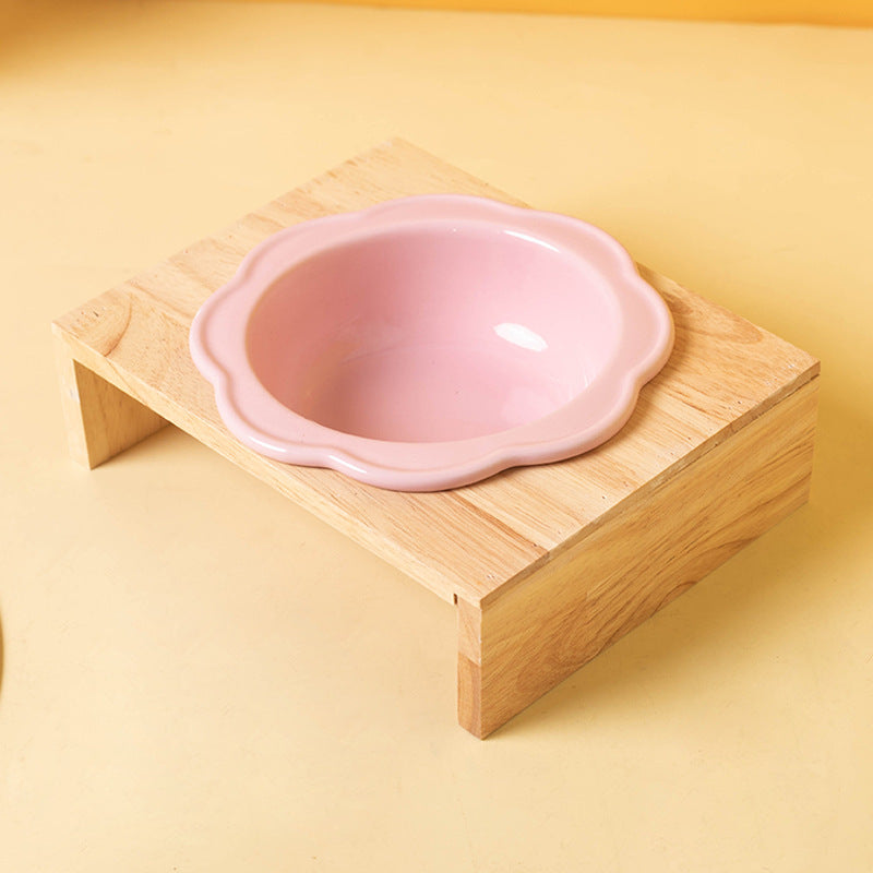 Cute Flower-Shaped Ceramic Elevated Bowl (Neck-Friendly Design)