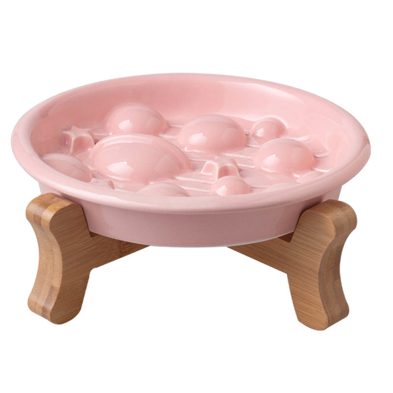Ceramic Slow Feeder Pet Bowl with Stand Set