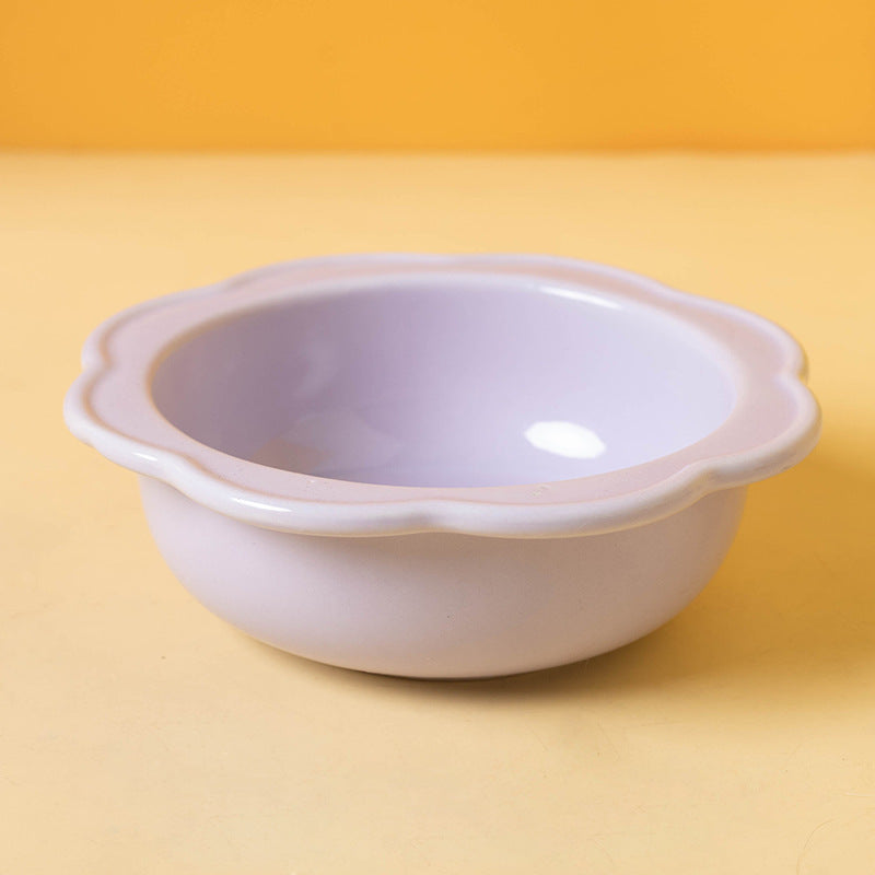 Cute Flower-Shaped Ceramic Elevated Bowl (Neck-Friendly Design)