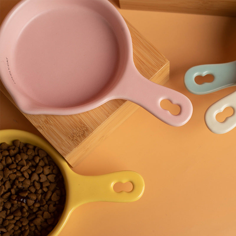 Ceramic Pet Feeding Bowl with Wooden Stand (For Cats & Dogs)