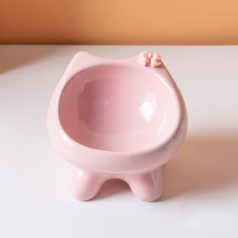 Ceramic Elevated Cat-Shaped Feeding Bowl for Pets
