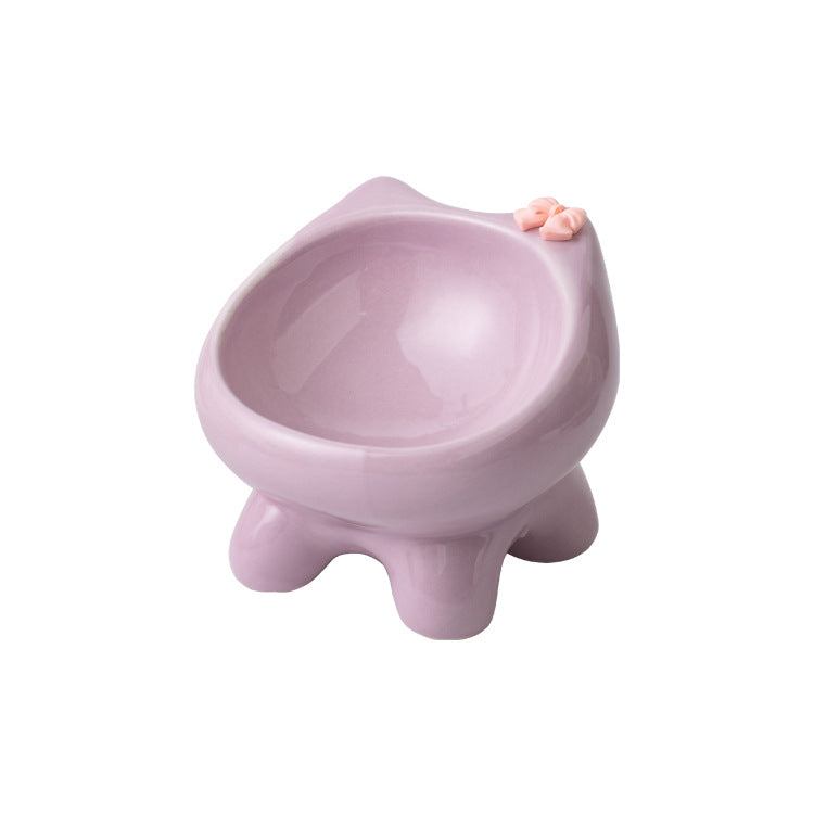 Ceramic Elevated Cat-Shaped Feeding Bowl for Pets