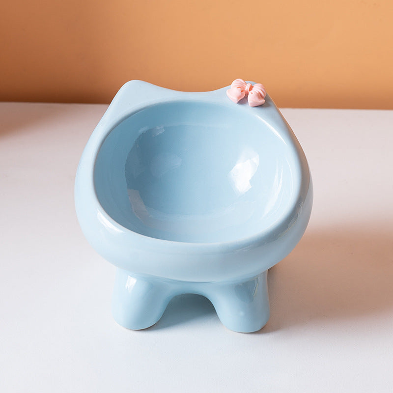 Ceramic Elevated Cat-Shaped Feeding Bowl for Pets
