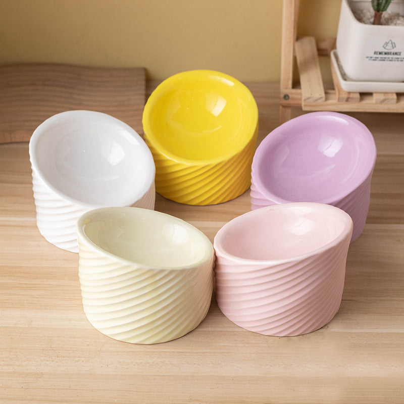 Ergonomic Ceramic Tilted-Rim Elevated Pet Bowl