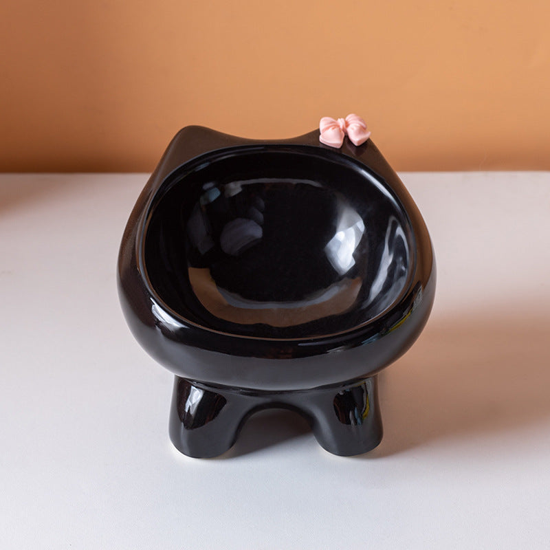 Ceramic Elevated Cat-Shaped Feeding Bowl for Pets