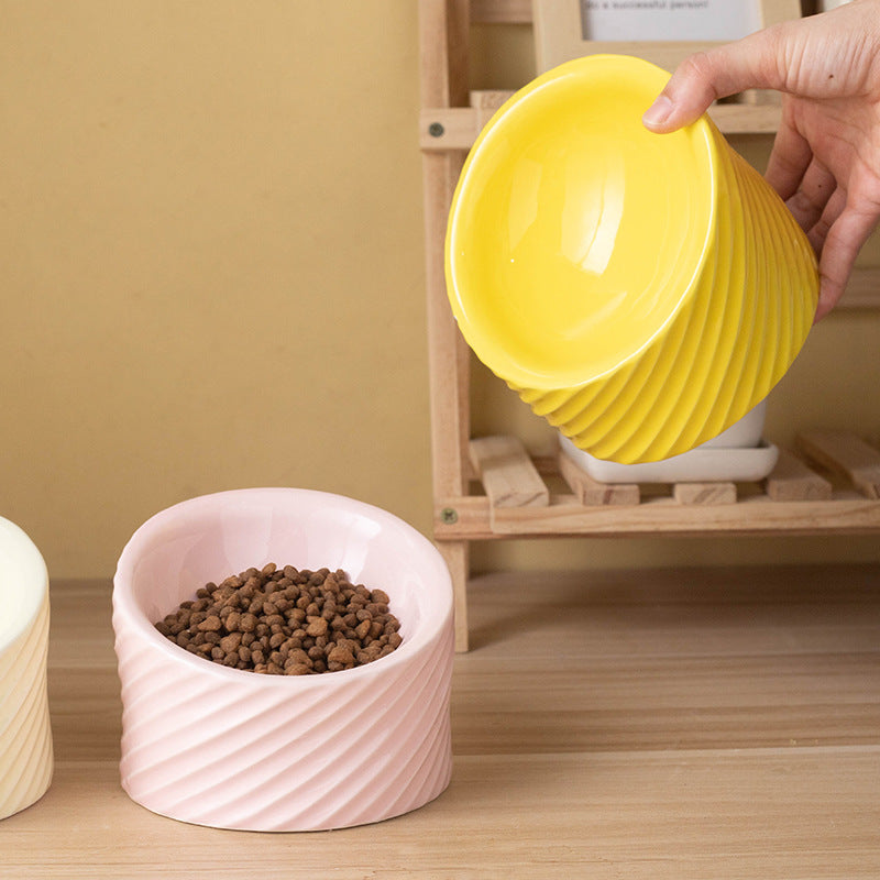 Ergonomic Ceramic Tilted-Rim Elevated Pet Bowl