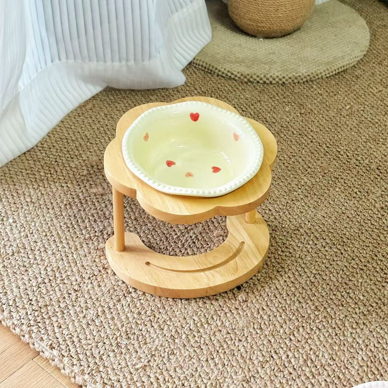 Slanted Wooden Elevated Cat Feeding Stand