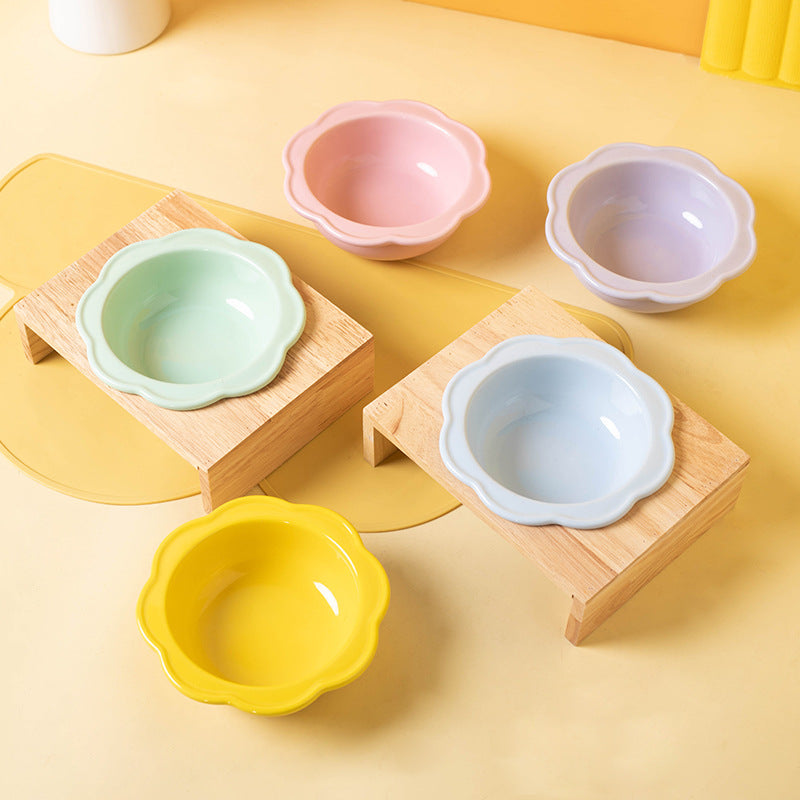 Cute Flower-Shaped Ceramic Elevated Bowl (Neck-Friendly Design)