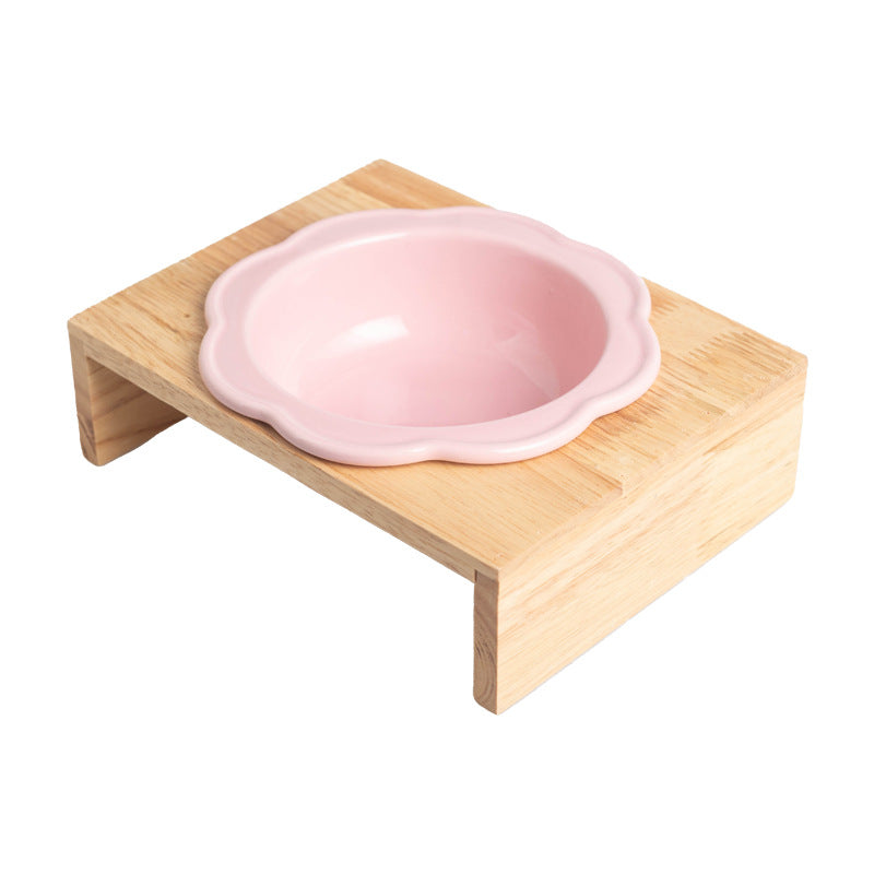 Cute Flower-Shaped Ceramic Elevated Bowl (Neck-Friendly Design)