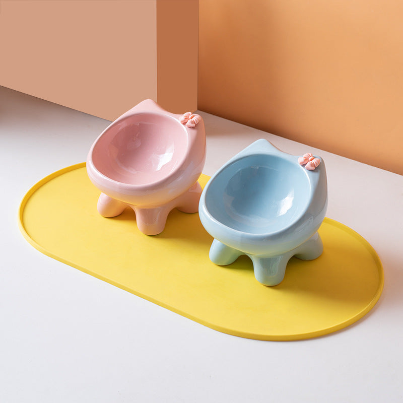 Ceramic Elevated Cat-Shaped Feeding Bowl for Pets