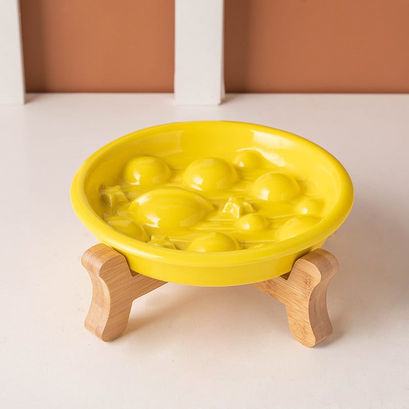 Ceramic Slow Feeder Pet Bowl with Stand Set