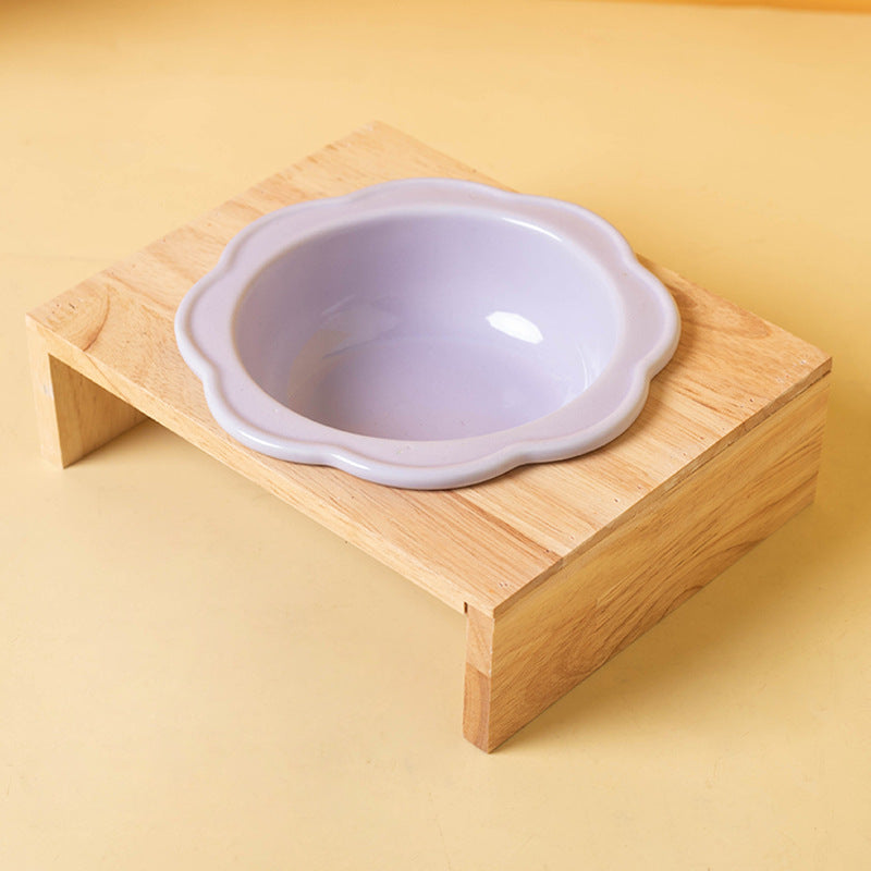 Cute Flower-Shaped Ceramic Elevated Bowl (Neck-Friendly Design)
