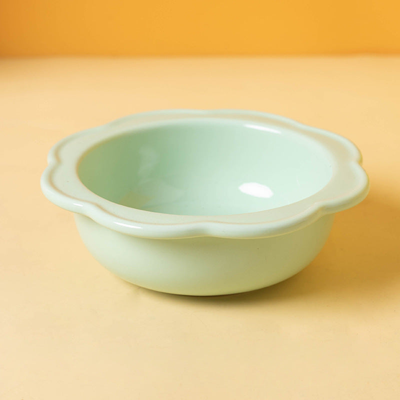 Cute Flower-Shaped Ceramic Elevated Bowl (Neck-Friendly Design)