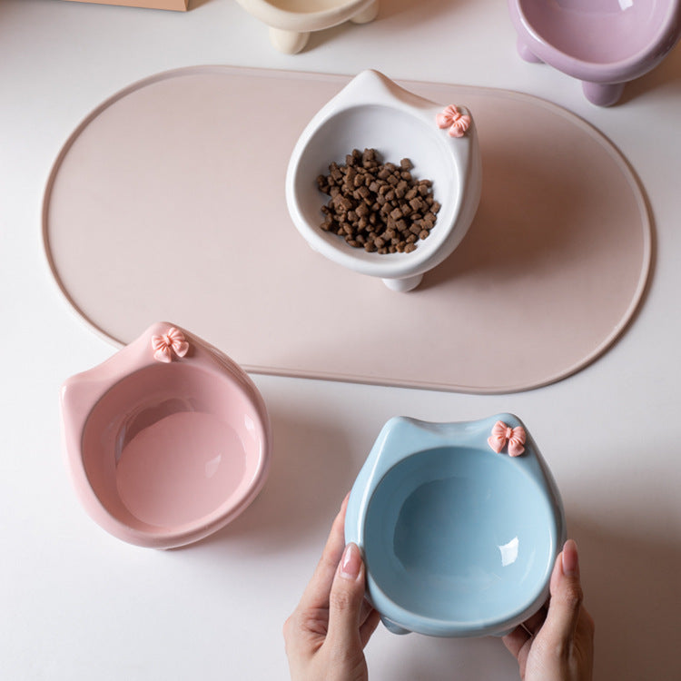 Ceramic Elevated Cat-Shaped Feeding Bowl for Pets